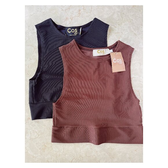 NWT COS Sz L (fits s/m) Ribbed Cropped Tank Bundle One Brown One Black - Picture 1 of 6